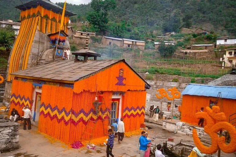 Triyuginarayan Temple Decorated for Wedding Ceremony of Gupta Brothers.