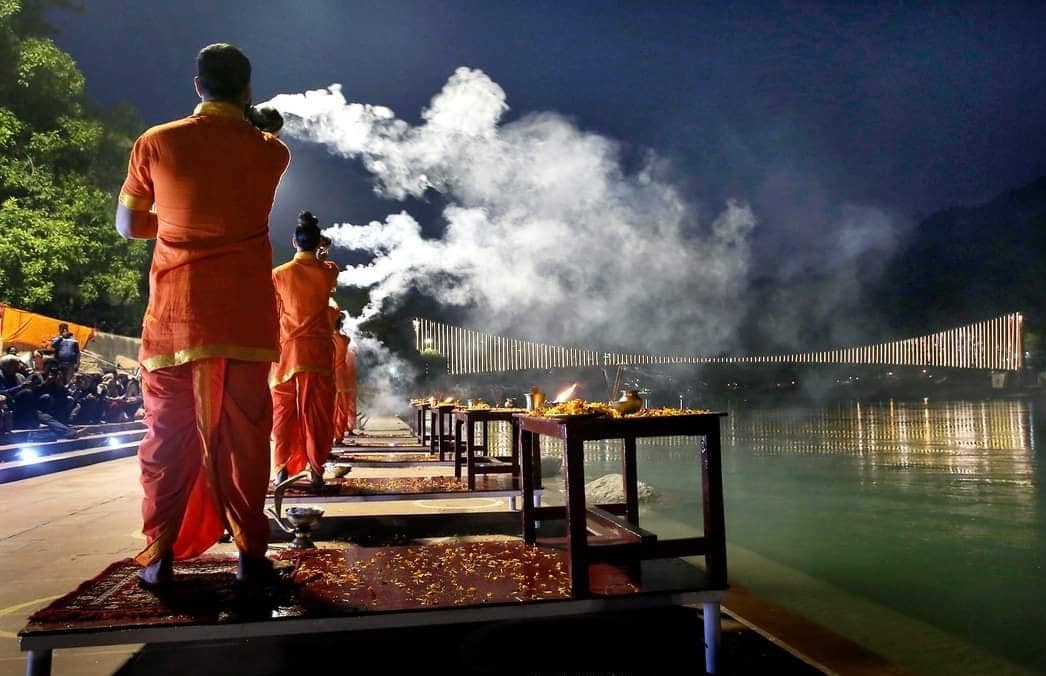 Ganga Aarti at Shatrughan Ghat -The Lighting Ceremony