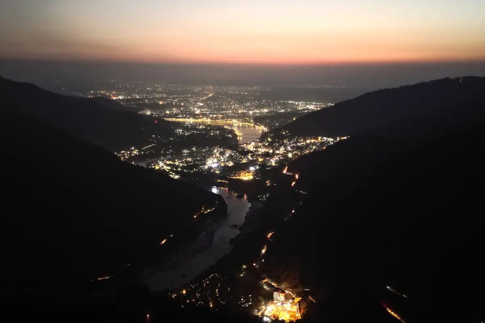 Night view of Rishikesh from Kyarki Village view point