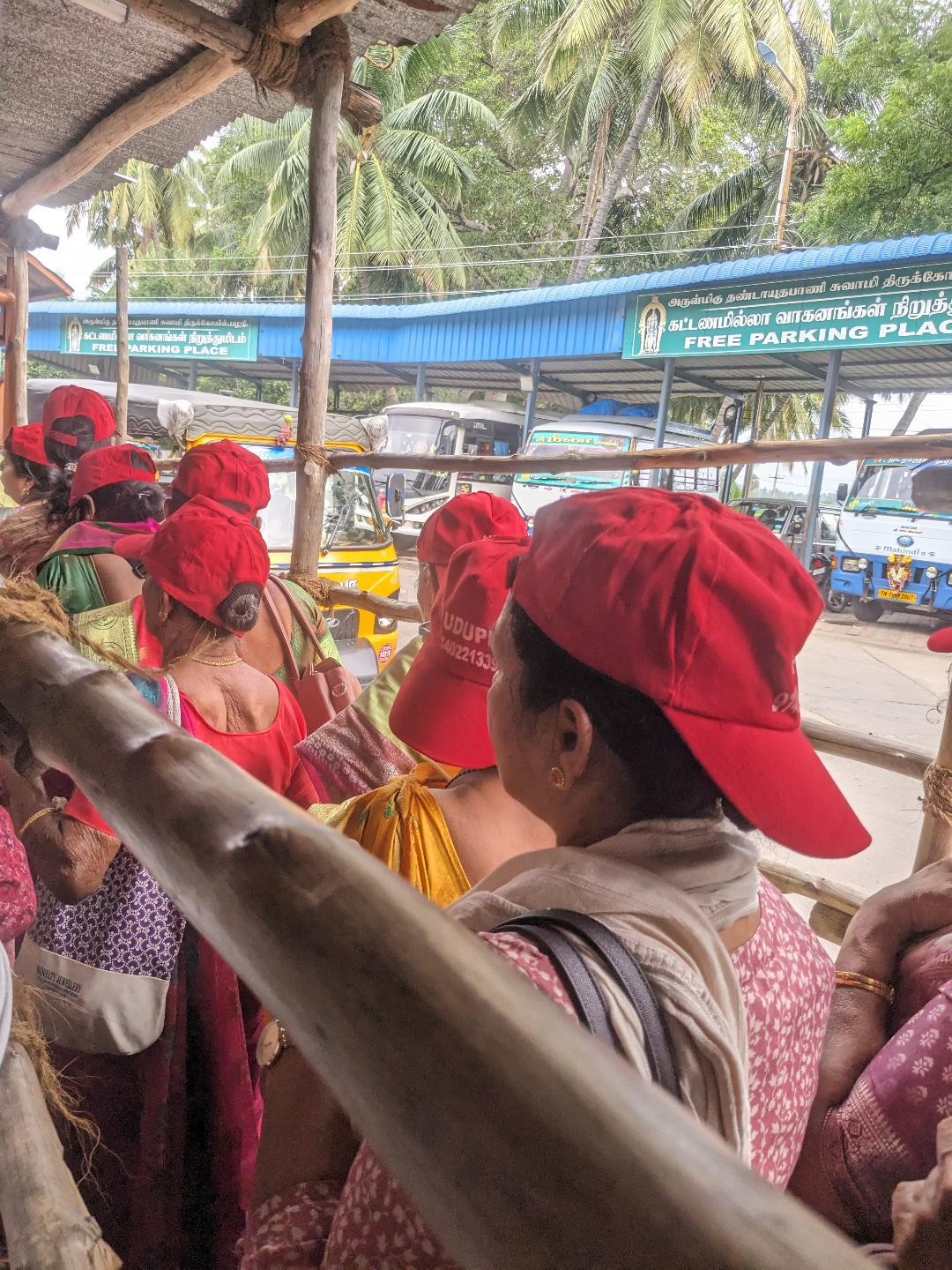Pilgrims waiting to enter a temple