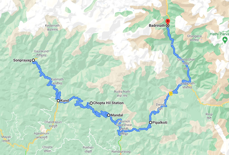 Kedarnath to Badrinath distances