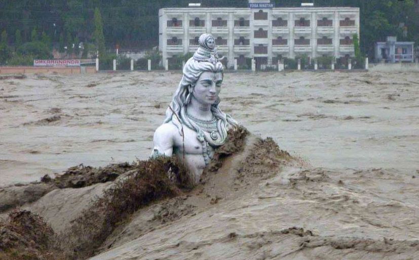 Summerged the Statue of Shiva during monsoon Rishikesh