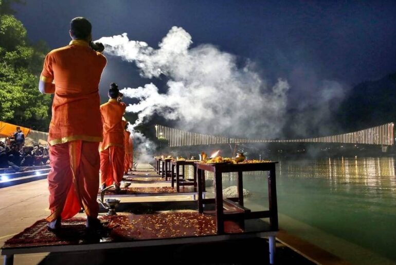 Ganga Aarti at Shatrughan Ghat -The Lighting Ceremony