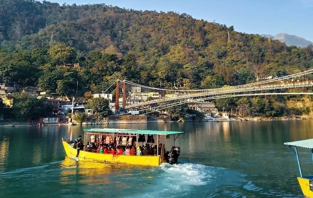 Ganga river and Ram Jhula area in Rishikesh